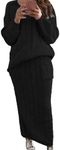 utcoco Womens Sweater Sets Winter Chunky Cable Knit 2 Piece Outfits Sweater Skirt Set, Black, XX-Large