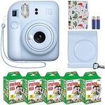 Fujifilm Instax Mini 12 Instant Camera + MiniMate Accessory Bundle & Compatible Custom Case + Fuji Instax Film Value Pack (50 Sheets) Flamingo Designer Photo Album (Pastel Blue)