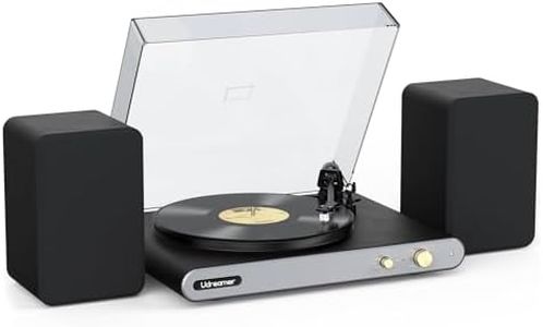 Vinyl Record Player with 40W Bookshelf Speakers and Dual Bluetooth,Hi-fi System Turntable with USB Record,Built-in Phono Preamp, Counterweight, Pitch and AT-3600L,PU Leather Black
