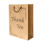 Flora Paperbags Thank You Print Large Size Brown Paper Bags With Handles | Pack Of 15 | Large Size-12X15X4.5 Inches |Bulk Wedding Party Favor Bags, Kraft Grocery Shopping Bags, Retail Merchandise Bags