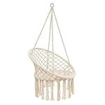 Beige Hammock Chair Macrame Swing,Hanging Cotton Rope Swing Chair, Comfortable Sturdy Hanging Chairs for Indoor, Outdoor, Home, Patio, Yard, Garden,Max Weight: 120KG