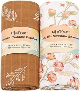 LifeTree Pack de 2 Bebé Mantas Muselina Bebé, Súper Suave Mantas Envolventes de Muselina, Bambú Algodón Manta Verano Bebe 120x120 cm Flores/Hojas
