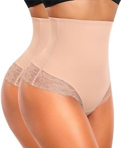 Werena Tummy Control Thong Shapewear For Women Seamless High Waist Shaping Thong Panties Body Shaper Girdle Underwear, #2 Pack Nude, 3X-Large