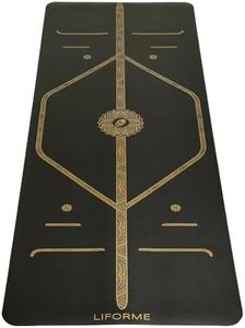 Liforme Printed Yoga Mat Collection - Free Yoga Bag, Patented Alignment System, Warrior-like Grip, Non-Slip, Eco-friendly, Sweat-resistant, Long, Wide and Thick for Comfort (Black & Gold)