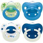 NUK Signature Day & Night Baby Dummy 6-18 months Soothes 95% of Babies Heart-Shaped BPA-Free Silicone Soothers Glow-in-the-Dark Stars 4 Count