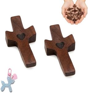 Daily Partner Small Wooden Crosses Pocket Mini Jesus Cross with Heart, Handheld Prayer Keepsake, Christian Gifts for Women, Faith & Encouragement (2PCS)