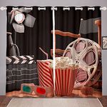 Movie Theater Curtains Popcorn and Clapper Window Curtains for Bedroom Living Room for Kids Boys Girls Teens Cinema Window Drapes Modena Fashion Decor Window Treatments,W52*L63