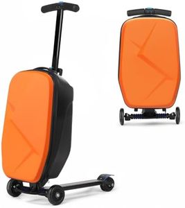 Scooter Luggage For Kids & Adults， Hardside Ride On Suitcase For Kids Ages 4-15 Multifunctional Lightweight Foldable Carry On Luggage With Wheels Ride On For Children Teenagers（Orange）
