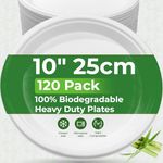 PRIME FEEL 10 Inch Disposable Paper Plates (120 Pack) - 100% Compostable Sugarcane Plates, Heavy-Duty & Eco-Friendly for Parties, Events, BBQs, Camping & Picnics