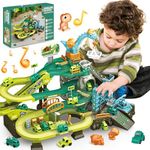 Race Tracks for Kids Ages 3-5, SMILESSKIDDO 73 PCS Dinosaur Car Tracks Toys Gifts for Boys Kids with Music and Engineering Scene Simulation, Construction Car Toddler Boy Toys Gift for Ages 3+