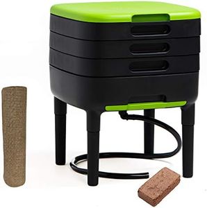 TinyWorm Design & Compact I Lombricomposteur 3 Plateaux I Kit Complet I Tiroir Coulissant I Pieds Plastique