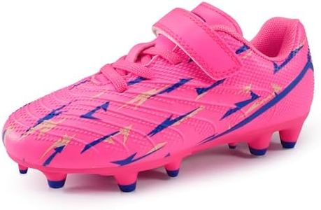 Stelle Boys Girls Soccer Cleats Firm Ground Kids Soccer Shoes Athletic Outdoor Lightning Pattern Football Shoes for Toddler/Little/Big Kid(Neon Pink,6MB)
