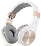 Riwbox Bluetooth Headphones, XBT-80 Foldable Stereo Wireless Bluetooth Headphones Over Ear with Microphone and Volume Control, Wireless and Wired Headphones for PC/Cell Phones/TV/Ipad (White Gold)