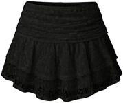 Verdusa Women's Floral Lace Mini Skirts Y2K Ruched Ruffle Hem Layered Skirt Black X-Large