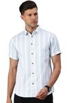 Majestic Man Classic Slim Fit Opaque Striped Half Sleeve Cotton Casual Shirt (XXX-Large, Sky Blue)