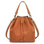 S-ZONE Genuine Leather Bucket Bags for Women Drawstring Crossbody Purses Shoulder Top Handle Handbags with 2 Straps