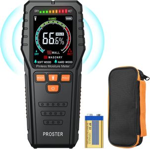 Proster Pinless Moisture Meter – Non-Invasive LCD Damp Detector for Wood, Masonry