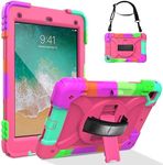 LTROP iPad 6th Generation Case,iPad 5th Generation Case,iPad 9.7 Case,iPad Air 2 Case for Kids,Shockproof Case with Pencil Holder/360 Rotating Stand/Hand Strap for iPad 2018/2017 9.7 inch, Pink