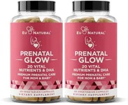 Glow Prenatal Vitamins for Women – 20-in-1 Vital Nutrients for Healthy Pregnancy and Fetal Development – Folic Acid & Vegan DHA For Baby's Growth & A Comfortable Pregnancy – 120 Nourishing Capsules