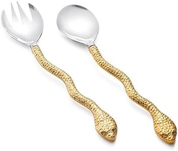 Gold Serpent Snake Salad Servers Brass & Stainless Steel, Fork & Spoon Set Snake Design Set, Two Tone Ideal for Weddings, Dinner, Elegant Flatware, Housewarming, Stainless Steel Mirror Polished