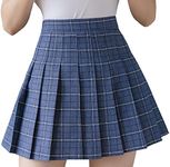 scicent Women Girls Short High Waist Pleated Skater Tennis Scottish 12 Inches Tartan Check Pleated Mini School Skirt Blue 2X UK 10 12