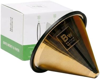 Barista Warrior Reusable Coffee Filter - Stainless Steel Pour Over Dripper, Compatible for Chemex, Hario V60 & Drippers, Easy to Clean Flavorful Brew Fine Mesh Coffee Filter - Gold Titanium Coated
