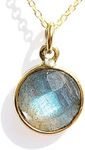 Joyfulmuze Labradorite Necklace Crystal, Handmade Jewelry, March Birthstone Gift, Healing Throat Chakra Protector, Sterling Silver Necklace plated Gold, Natural Gemstone Boho Necklace, 18 inch long