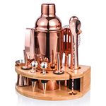 Esmula Bartender Kit with Stylish Bamboo Stand, 12 Piece 25oz Cocktail Shaker Set for Mixed Drink, Professional Stainless Steel Bar Tool Set, Gift for Man Dad- Cocktail Recipes Booklet (Rose Gold)