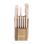 Farberware 15-Piece Triple Riveted Acacia Knife Block Set, High Carbon-Stainless Steel Kitchen Knives with Ergonomic Handles, Razor-Sharp Knife Set, Pink and Gold