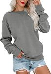 Bingerlily Womens Casual Long Sleeve Sweatshirt Crew Neck Cute Pullover Relaxed Fit Tops, Gray, Large