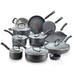 T-Fal E765SH Ultimate Hard Anodized Scratch Resistant Titanium Nonstick Thermo-Spot Heat Indicator Anti-Warp Base Dishwasher Safe Oven Safe PFOA Free Cookware Set, 17-Piece, Gray, Black