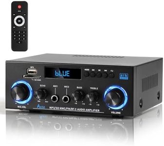Joengoep AK50 Home Audio Amplifier, 400W Home 2.0 Channel Stereo Receiver with Bluetooth 5.0, Active Subwoofer Output, FM Radio, USB/SD/AUX, MIC in with Echo, Remote Control for Passive Speakers