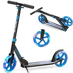 GYMAX 2 Wheel Kick Scooter, Foldable Scooters with Adjustable Height & Light Wheel, Stunt Sport Scooter for Kids Teens or Adult (Blue)