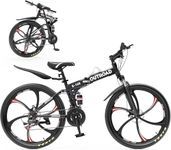 Omelaza 26 ich Folding Mountain Bike, 21 Speed Mountain Bike for Adults with Durable Tires, MTB Foldable Bicycle with Dual-disc Brake System, Front Suspension Folding Bicycle for Men and Women Black