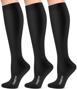 CAMBIVO 3 Pairs Compression Socks Women and Men, 20-30 mmHg Stockings for Swelling, Running, Flight, Nurse (Black, XX-Large)