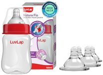 Luvlap Anti-Colic Natura Flo Teat/Nipple for Wide Neck Bottle, 4pcs, Fast Flow, 6m+ & LuvLap Anti-Colic Wide Neck Natura Flo Baby Feeding Bottle, 150ml, New Born/Infants/Toddler Upto 3 Years, BPA Free