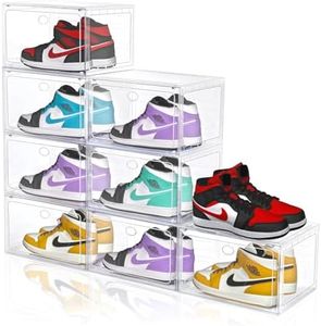 Yukui LLc Large Shoe Boxes Clear Plastic Stackable, 8 Pack Drop Side Shoe Storage Organizer with Magnetic Door, Shoe Container Sneaker Storage Display Case Fit up to US Size 13 CLEAR