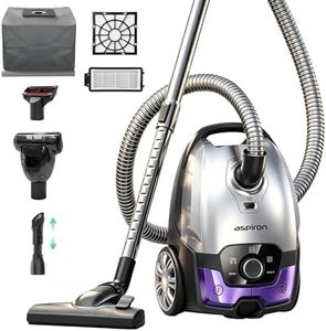 Aspiron Canister Vacuum,1700W/45KPA Bagged Vacuum Cleaner,6QT Large Capacity,Auto Cord Rewind,HEPA Filter,Low Noise,8M Cleaning Radius,Variable Power Control,Easy to Push,Hard Floor,Pet,Carpet