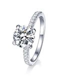 Oivley 2CT Moissanite Engagement Rings for Women Solitaire Lab Created Diamond Rings with 18K White Gold Plated D Dolor Sterling Silver Engagement Rings for Women Fake Engagement Ring Promise Rings for Her-55