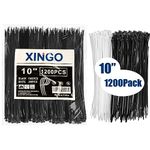 XINGO 1200 PCS Cable Zip Ties 10 inch Heavy Duty, 40lbs Tensile Strength, Black Zip Ties 1000PCS+White 200PCS, Premium Self Locking Nylon Wire Ties for Indoor and Outdoor Use