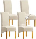 SHENGYIJING Large Chair Covers for Dining Chairs Stretch Spandex Dining Room Chair Covers Set of 4 Removable Washable Jacquard High Back Waterproof Parsons Chair Protector Slipcovers, Beige