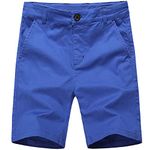 BASADINA Boys Shorts Cotton Chino Shorts Fitted with Adjustable Waist Pants Kids Summer Clothes 4-14 Years Blue