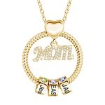 Ruibeila Personalized Mom Necklace with Kids Name, 1-8 Names Engraved Family Necklace Simulated Birthstone Mothers Pendant Necklace - Gift for Mom (MOM Gold 1)