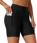 ATTRACO Women's High Waisted Swim Shorts with Pockets Plus Size Bathing Suit Bottoms Long Board Shorts, #6 Black(scalloped), XX-Large