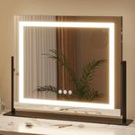 ZKIODV Large Vanity Makeup Mirror with Lights, LED Mirror with 3-Color Dimmable Lighting, Lighted Desk Mirror, Light Up Mirror with 10X Magnifier, Phone Holder & USB Charger, 60 * 50 cm Black