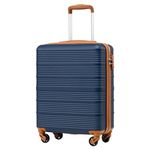 COOLIFE Cabin Suitcase 55×40×20cm for EasyJet Airlines Carry on Hand Cabin Luggage Hard Shell Suitcase Lightweight with TSA Lock and 4 Spinner Wheels (Blue/Brown, 55×40×20cm)