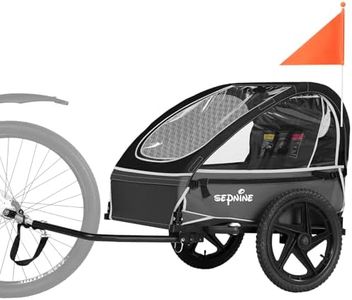 Sepnine Kids Bike Trailer, Suitable for 1 Kid, 12+ Months, Quick Attach to Bike, Foldable, with Seat Belt Harness and Storage Bags Black