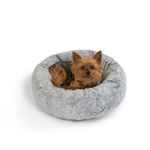 Best Friends by Sheri SnuggleSoft Faux Rabbit Fur Memory Foam Calming Donut Bed for Small Dogs and Cats, Grey, 18" x 18"