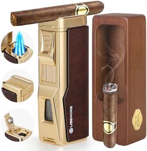 USEWIRE Cigar Lighter and Ashtray Set,4 Jet Flame Windproof Lighter,with Cigar Holder Cigar Punch Lighter,Refillable Butane Gas Lighter,Multifunctional Cigar Accessories Gift Set for Cigar Lovers