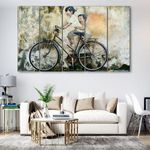 The Castle Decor Beautiful Modern art riding bicycle painting with frame Big Size(36x60'') Wall art for living room,Bedroom,Drawing room,Hotels-Wooden Framed-Digital Painting